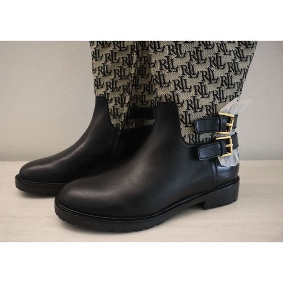Lauren Ralph Lauren Womens Sz 7 Black Emelie Monogram Jacquard Riding Boots $250 - Picture 4 of 12